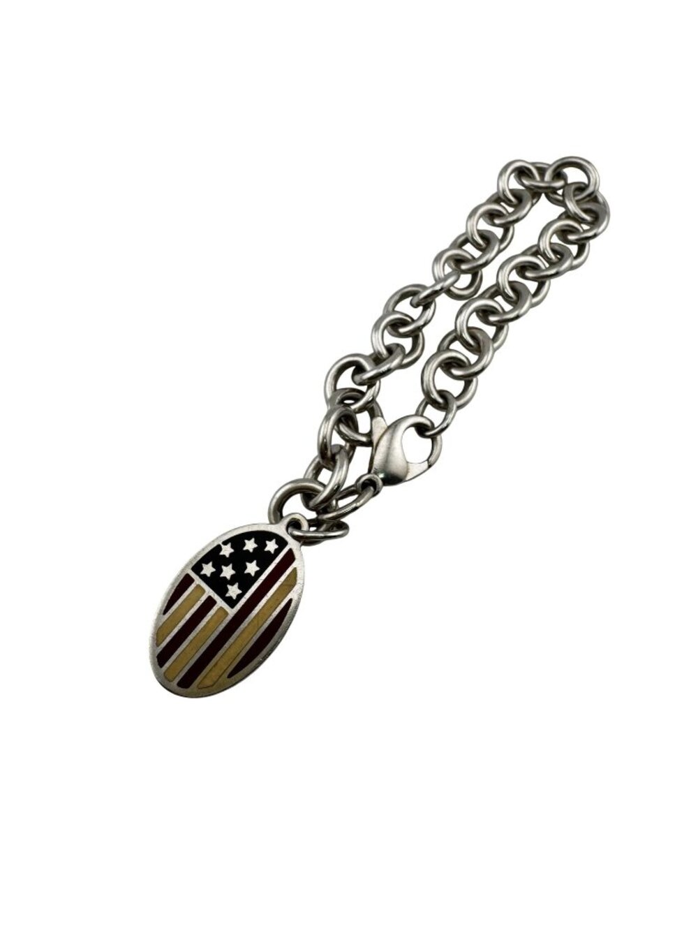 Tiffany & Co Stars and Stripes Motif Oval Tag Chain Bracelet 925 Sterling Silver